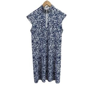 SanSoleil Womens UV 50 Golf Dress Navy White Floral Quarter Zip Pockets Size M
